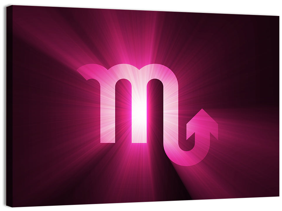 Scorpio Glyph with Magenta Burst Wall Art, canvas print, landscape