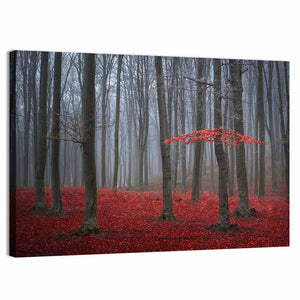 Red Foggy Autumn Forest Wall Art