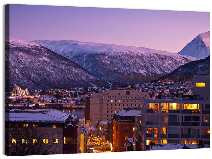 Tromsø Twilight Cityscape Wall Art as a canvas print