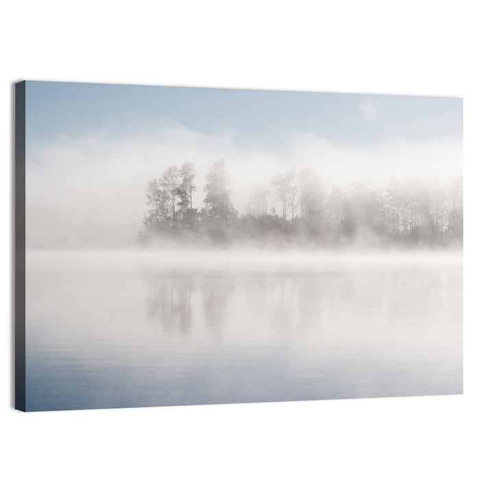 Misty Forest Lake Wall Art as a canvas print