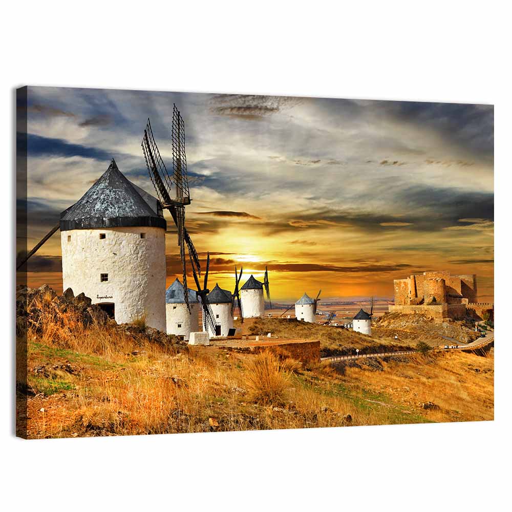 Windmills of Consuegra at Sunset Wall Art, canvas print, landscape