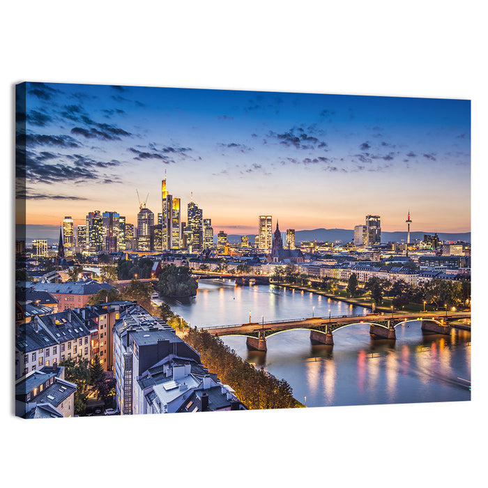 Frankfurt Twilight Skyline Wall Art as a canvas print