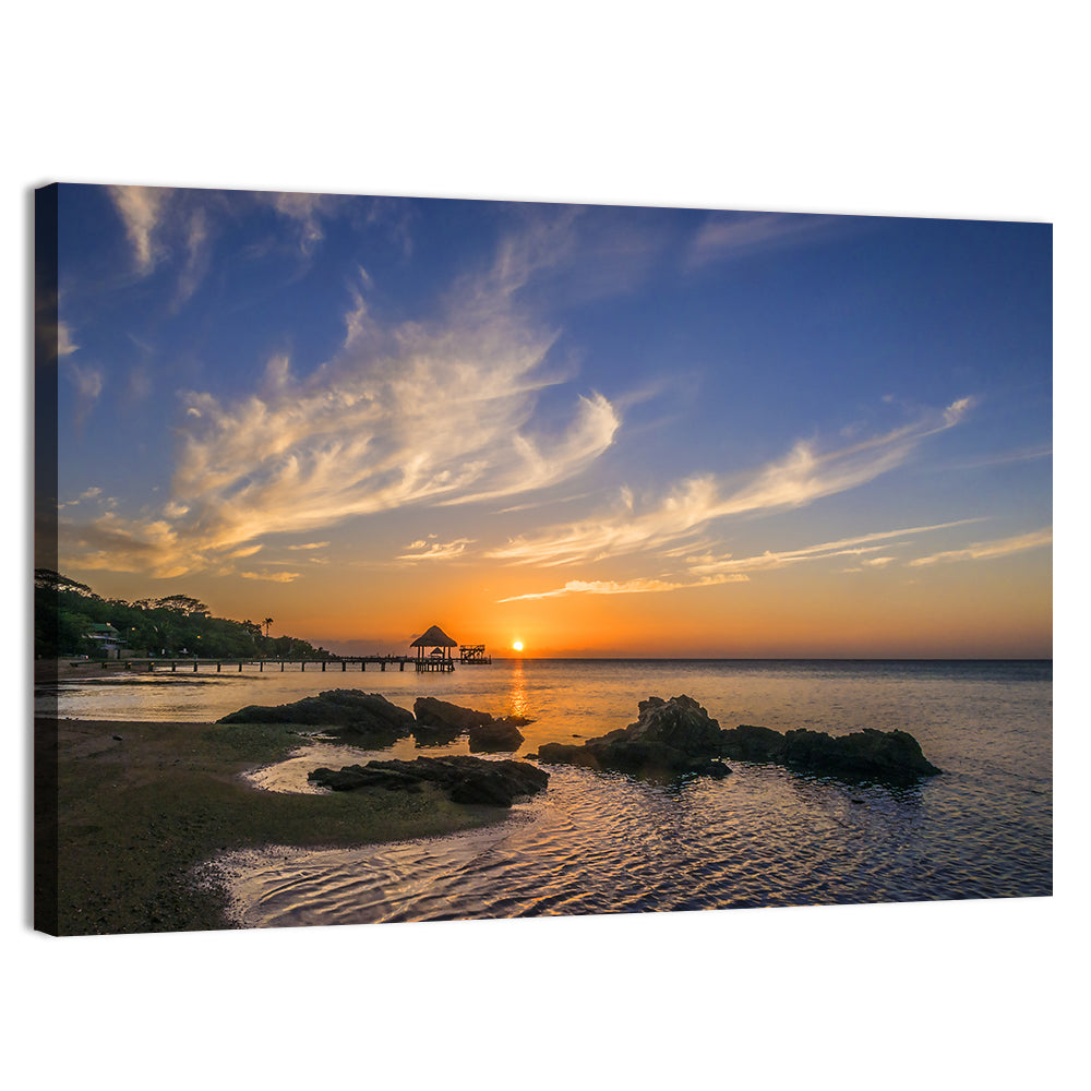 Roatan Pier Sunset Wall Art
