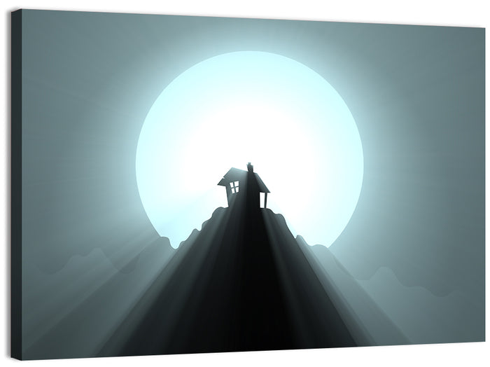 Moonlit Mountain Hut Wall Art as a canvas print