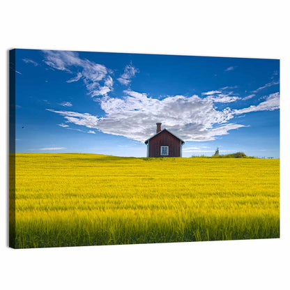 Red Barn in Golden Wheat Field Wall Art