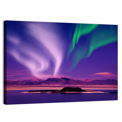 Violet Aurora Over Island Lake Wall Art