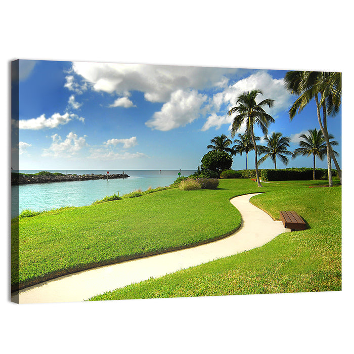Tropical Coastal Pathway Wall Art as a canvas print