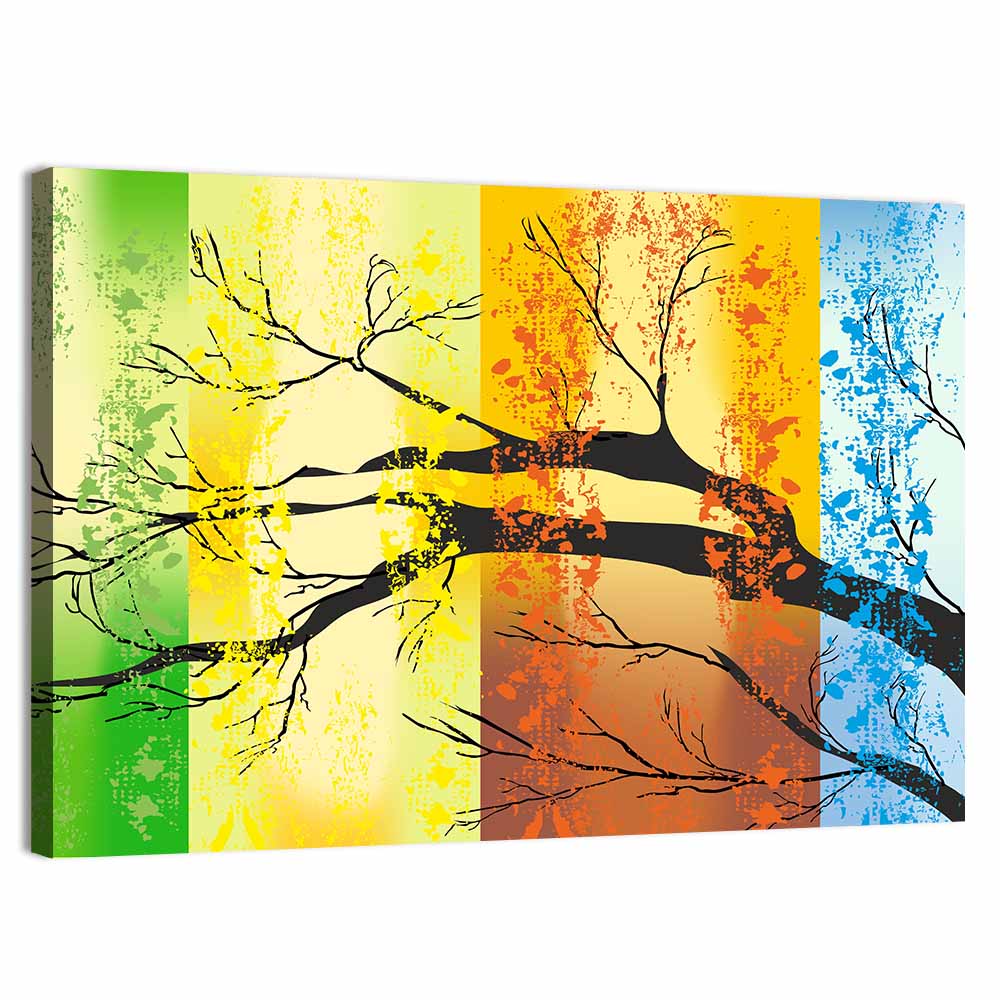 Four Seasons Tree Silhouette Wall Art, canvas print, landscape