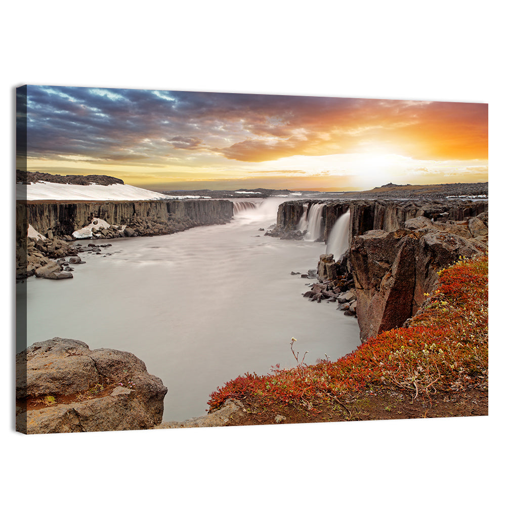 Selfoss Waterfall at Sunset Wall Art