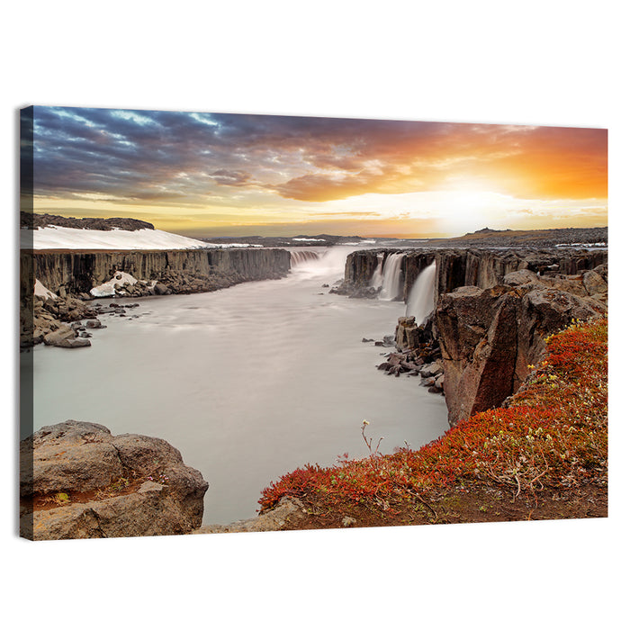 Selfoss Waterfall at Sunset Wall Art as a canvas print