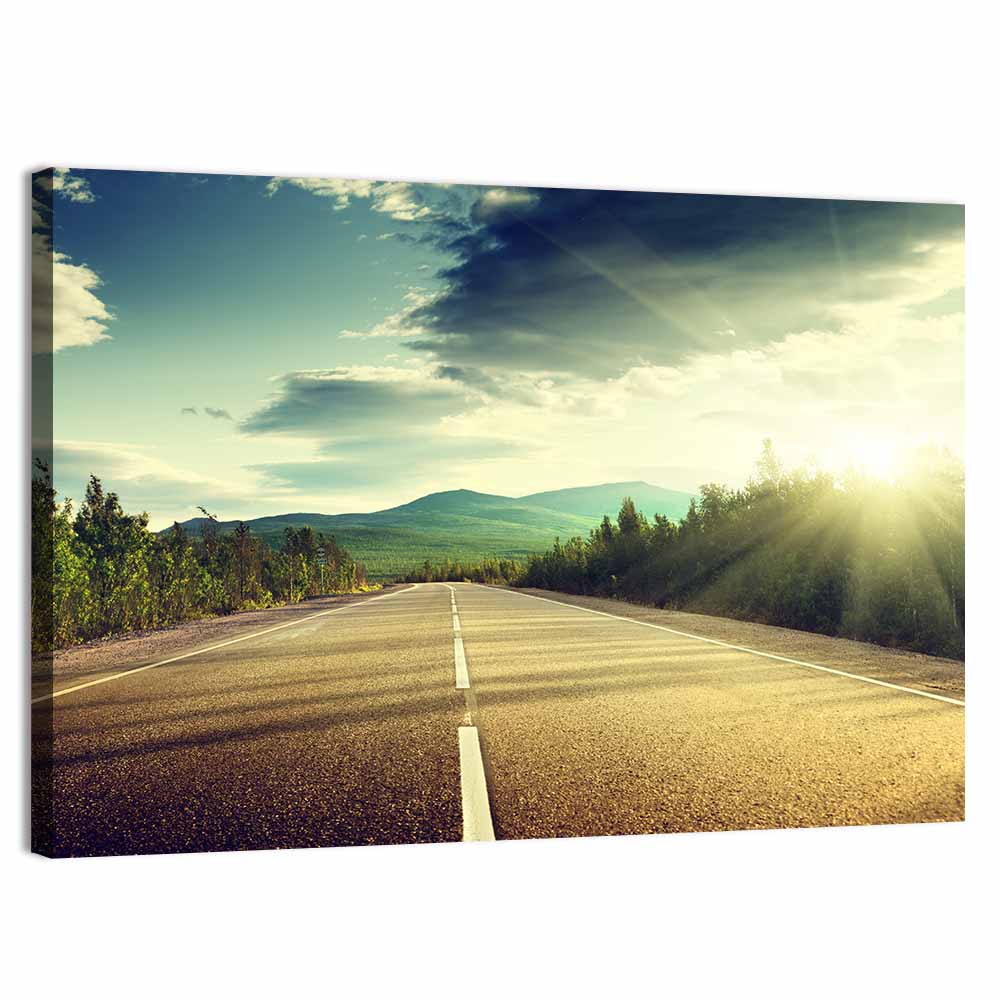 Sunlit Asphalt Road Wall Art, canvas print, landscape