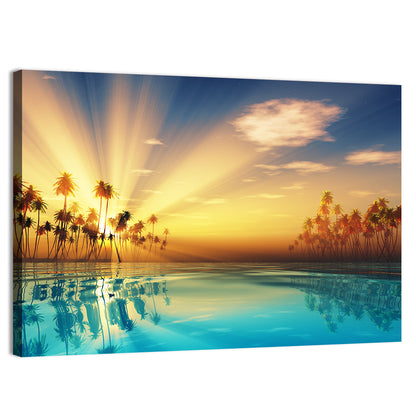 Turquoise Sunset Over Palm Island Wall Art