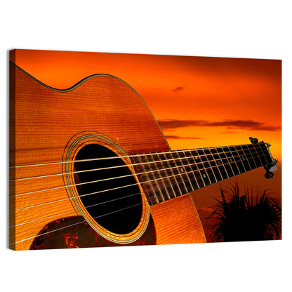 Sunset Acoustic Guitar Silhouette Wall Art