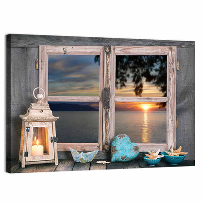 Seaside Sunset Window View Wall Art
