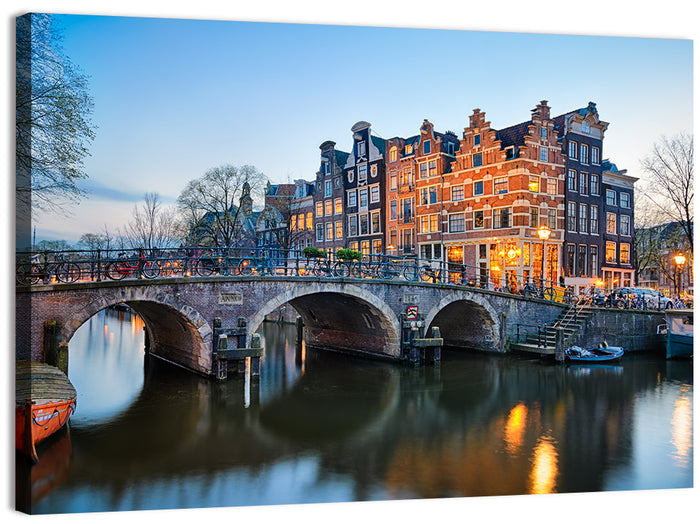 Brouwersgracht Canal Bridge at Dusk Wall Art as a canvas print