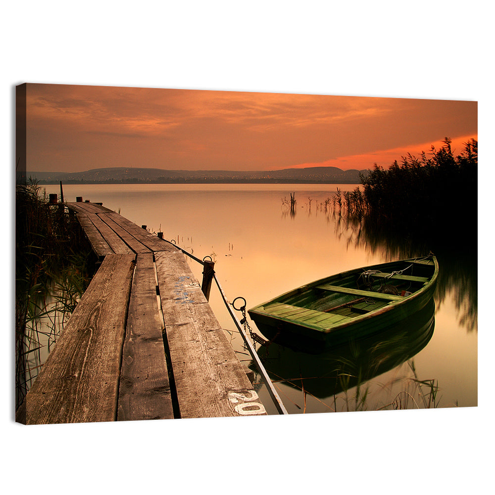 Pier and Rowboat on Lake Balaton Wall Art