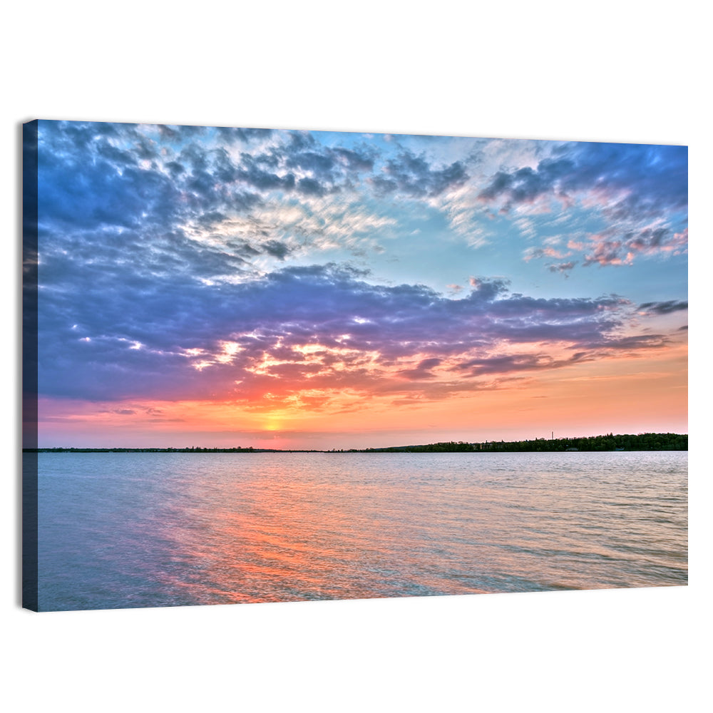 Cloudy Lake Sunset Wall Art