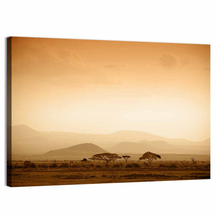 Hazy Savannah at Dawn Wall Art as a canvas print
