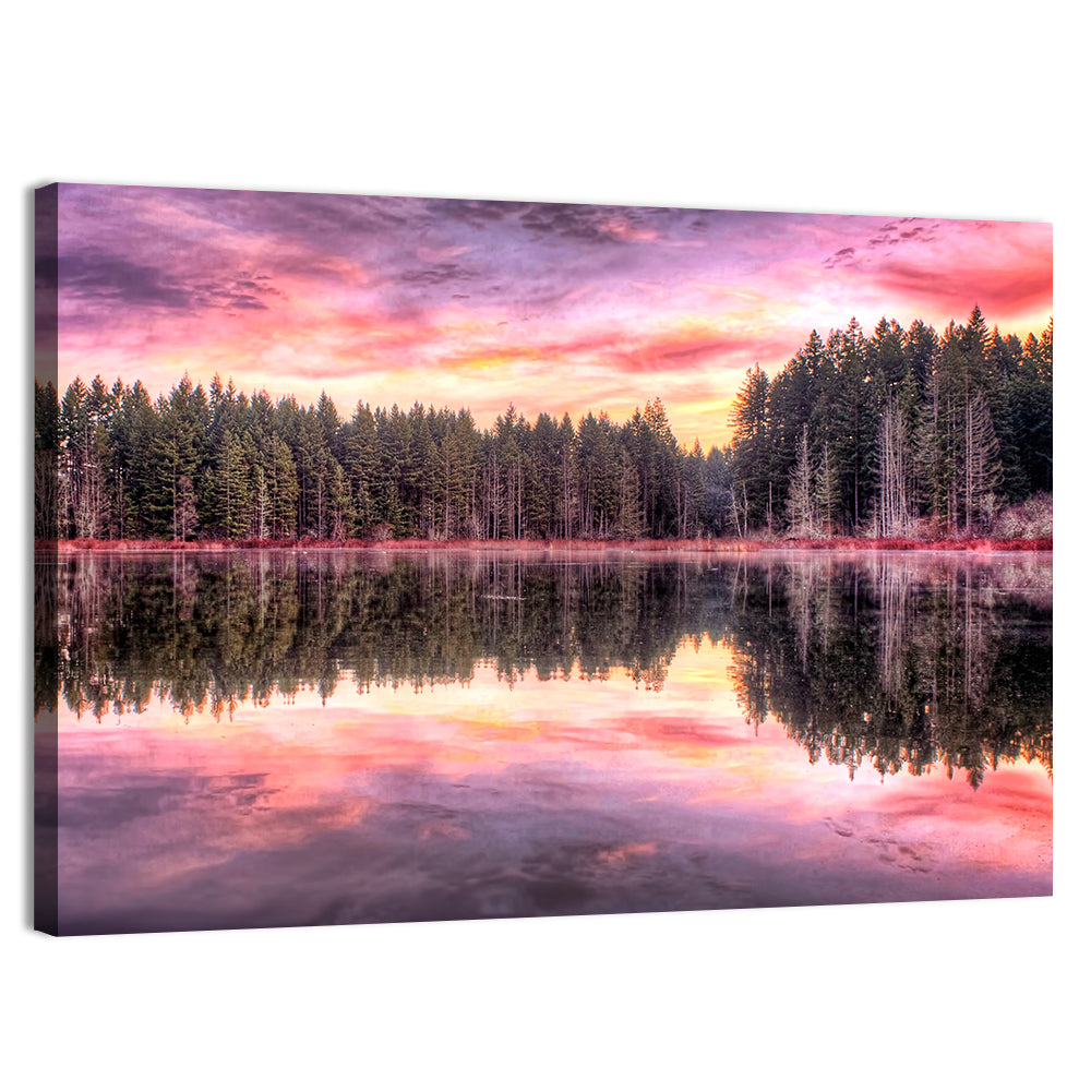 Sunrise Reflection at Forest Lake Wall Art, canvas print, landscape