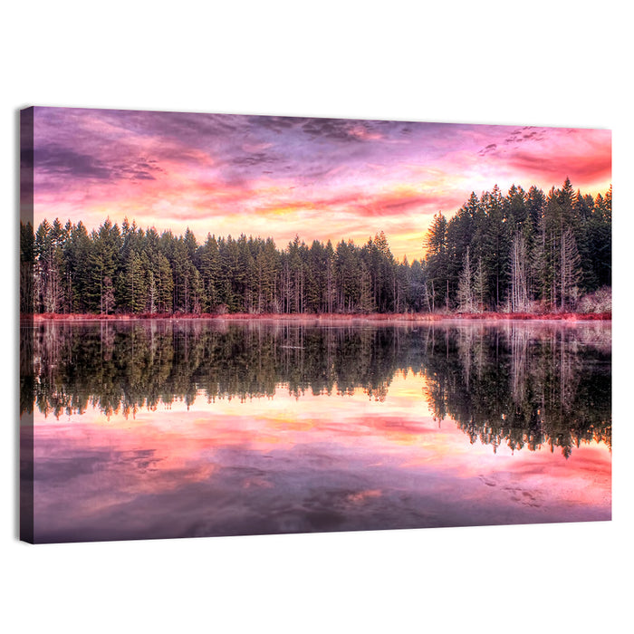Sunrise Reflection at Forest Lake Wall Art as a canvas print