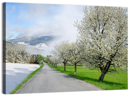 Season Change Road to Snowy Mountain Wall Art