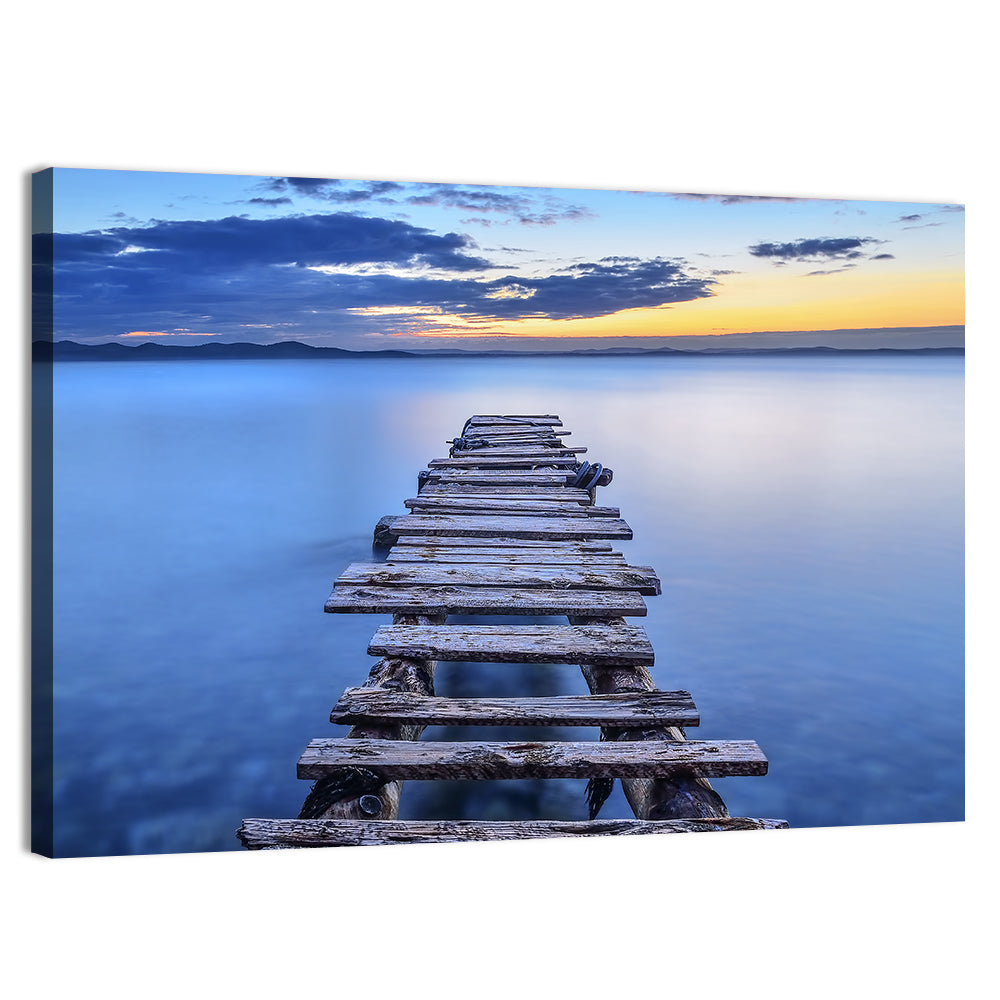 Weathered Lake Pier at Dusk Wall Art