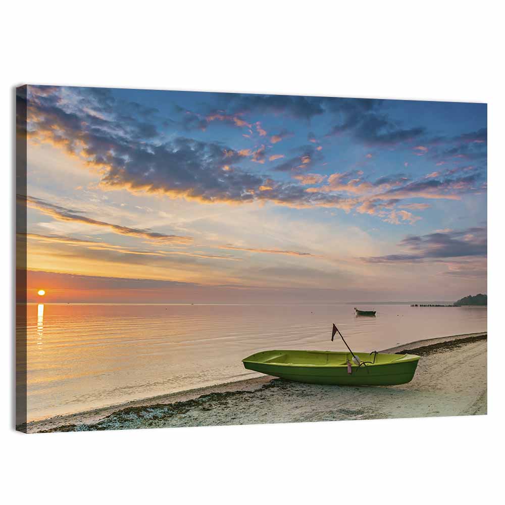 Green Rowboat at Sunrise Wall Art