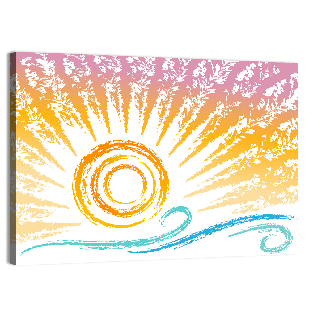 Sun and Waves Illustration Wall Art