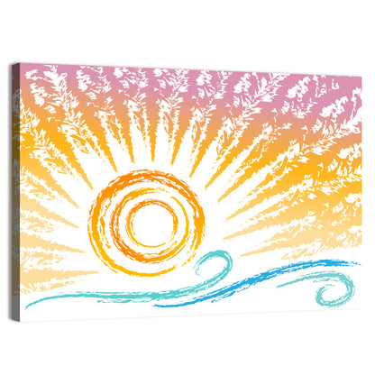 Sun and Waves Illustration Wall Art