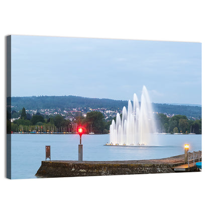 Lake Zurich Fountain at Dusk Wall Art