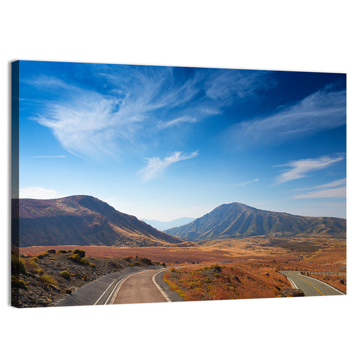 Mount Aso Winding Road Wall Art as a canvas print