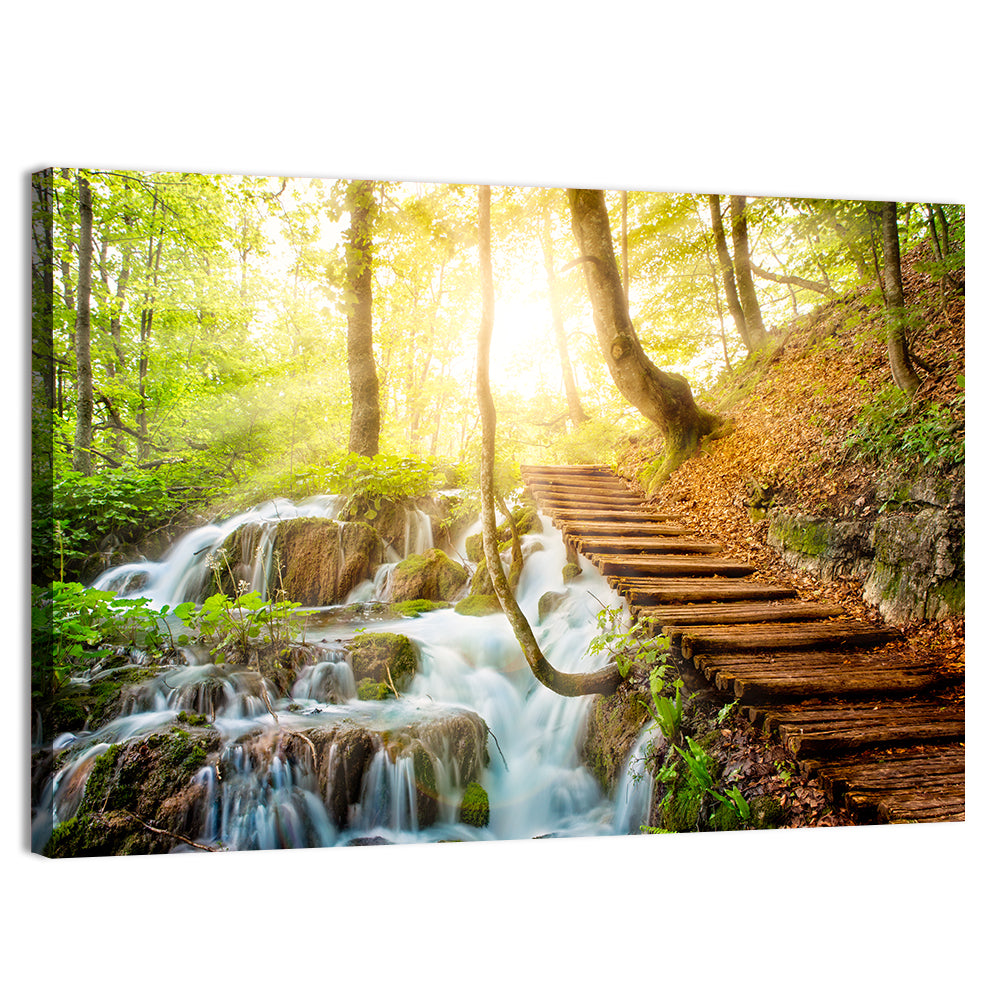 Plitvice Lakes Walkway Wall Art, canvas print, landscape