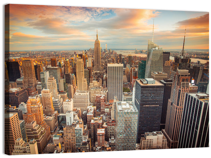 Midtown Manhattan Skyline at Sunset Wall Art as a canvas print