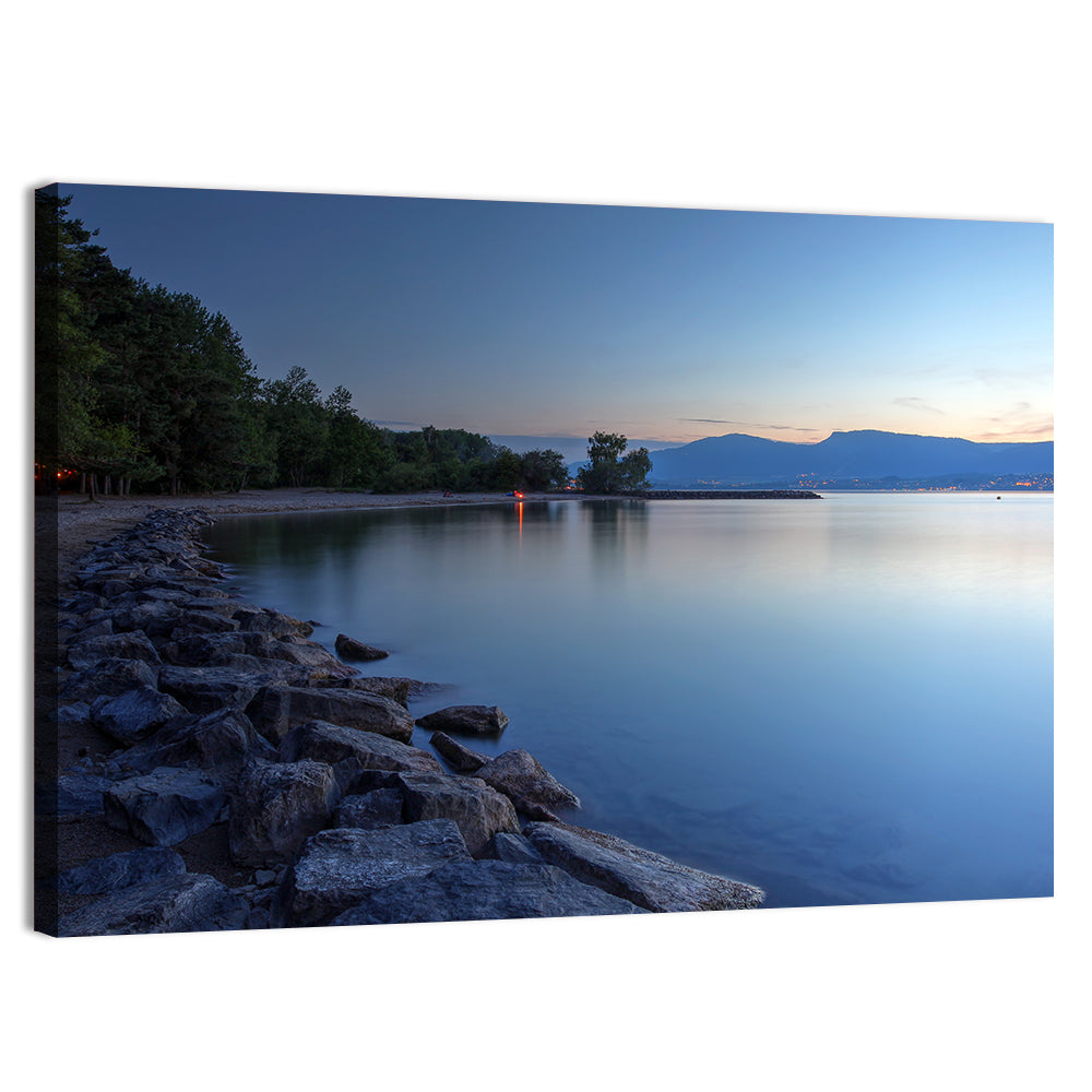 Lake Neuchatel Twilight Wall Art, canvas print, landscape