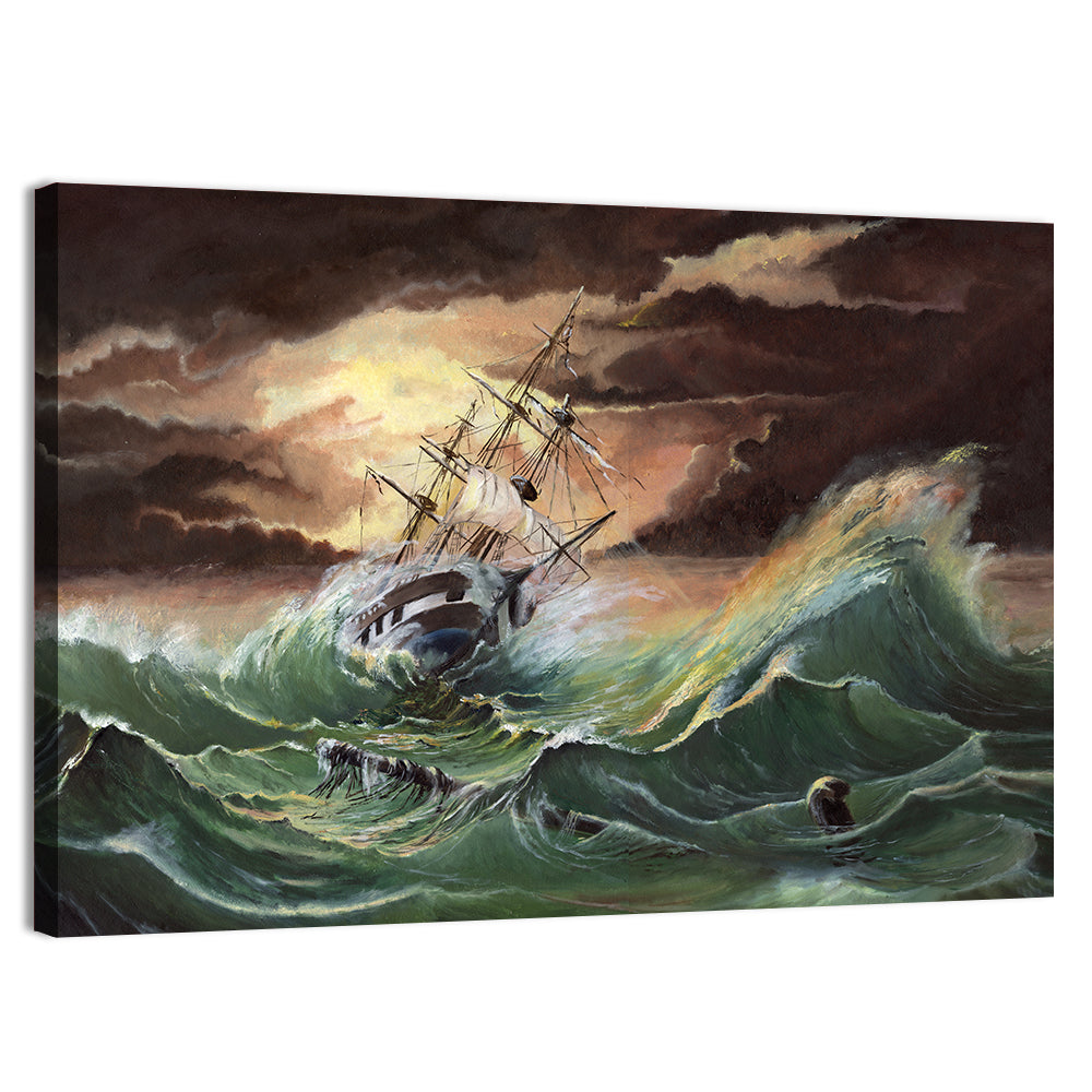 Ship in a Sea Storm Wall Art
