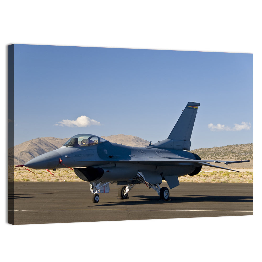 Fighter Jet Side Profile on Runway Wall Art, canvas print, landscape
