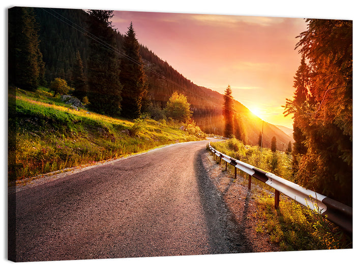 Golden Hour Mountain Road Wall Art as a canvas print
