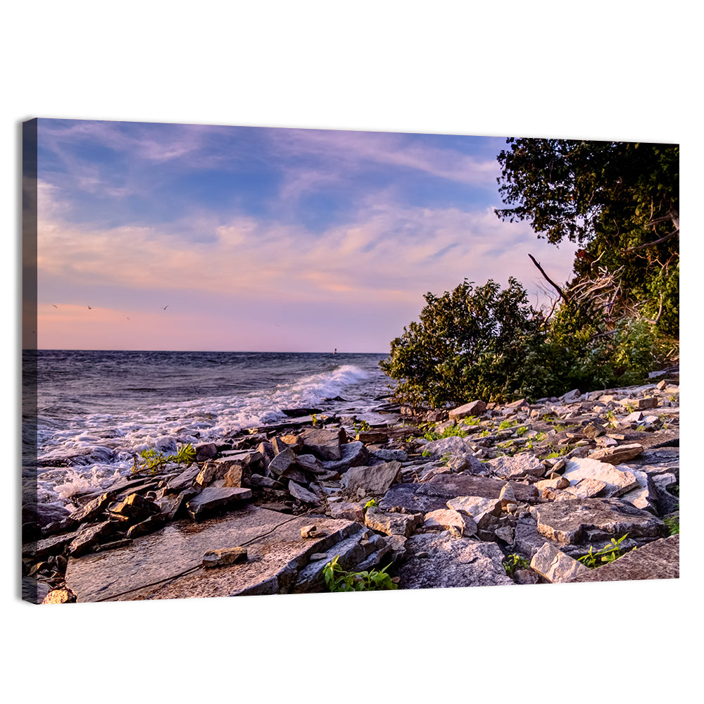 Lake Michigan Rocky Shoreline at Dusk Wall Art