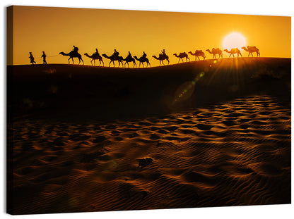 Camel Caravan Silhouette at Golden Sunset Wall Art