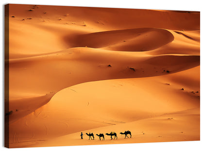 Desert Camel Caravan in Golden Dunes Wall Art