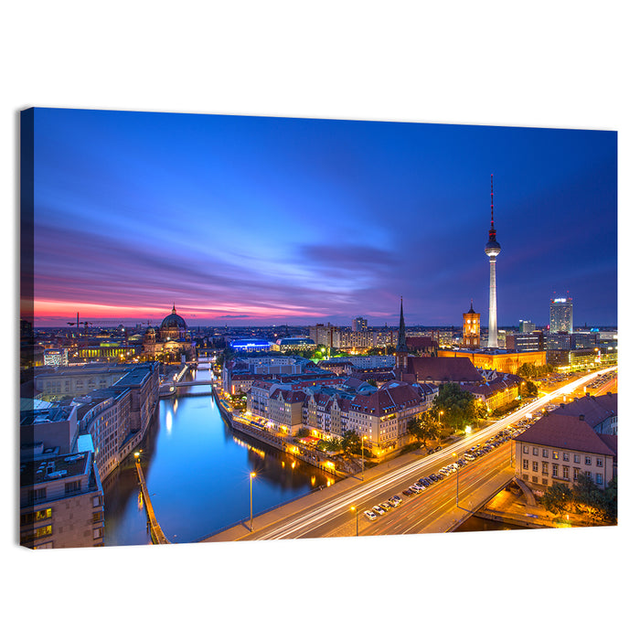 Berlin Skyline at Twilight Wall Art as a canvas print