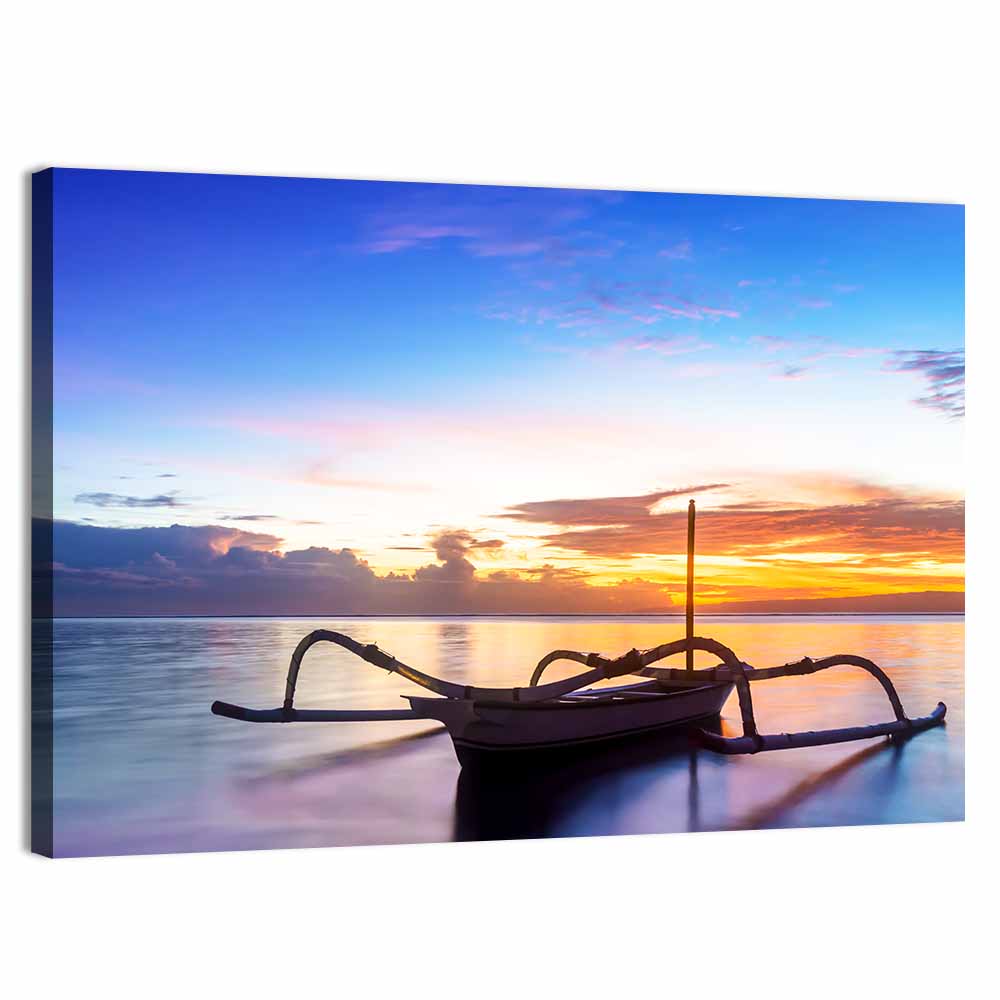 Jukung Fishing Boat at Sunset Wall Art