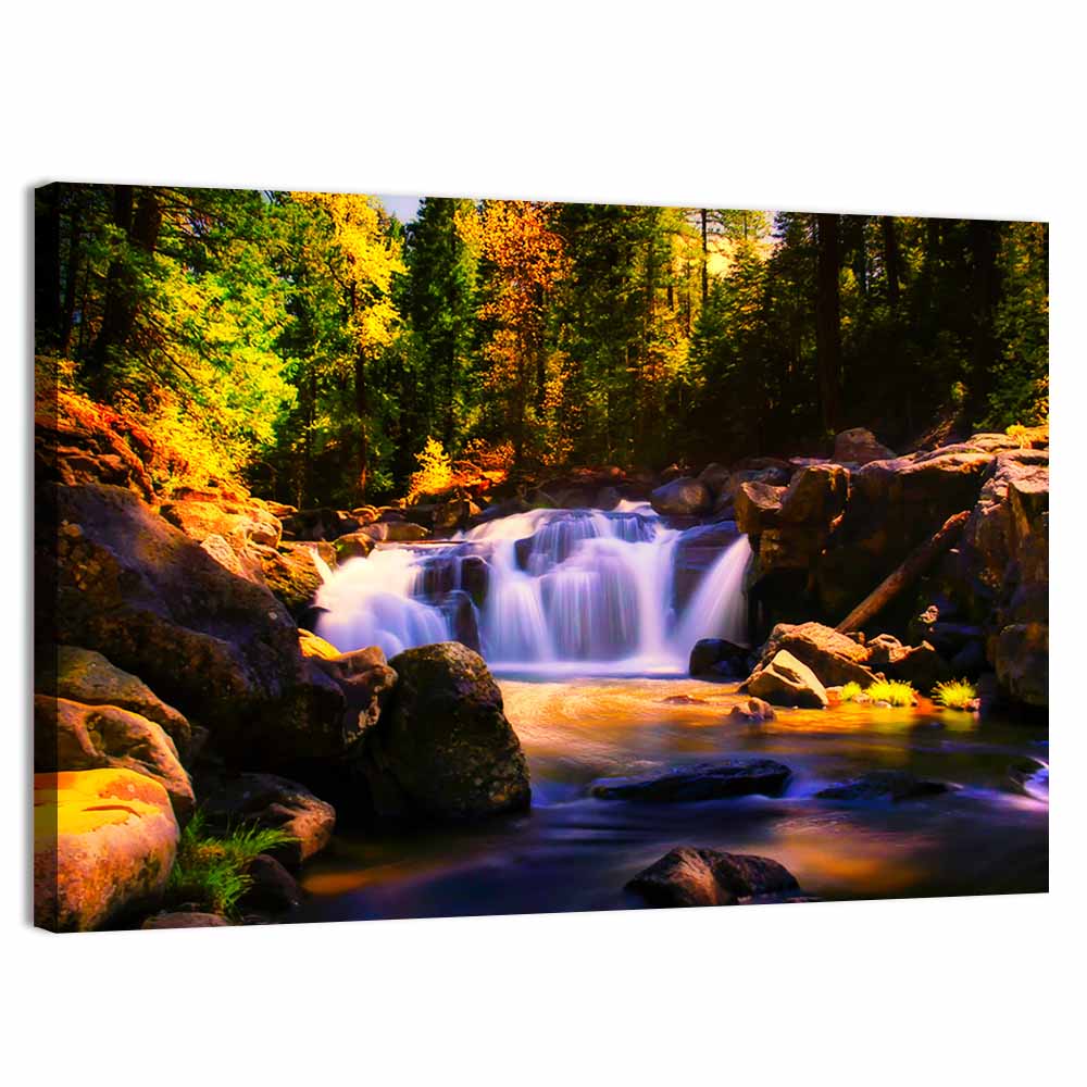 Autumn Mountain Waterfall Wall Art