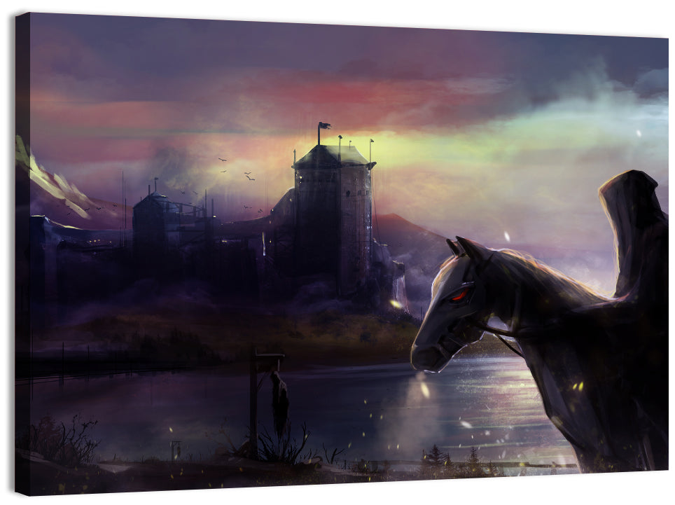 Horseman at Dusk by Misty Castle Wall Art