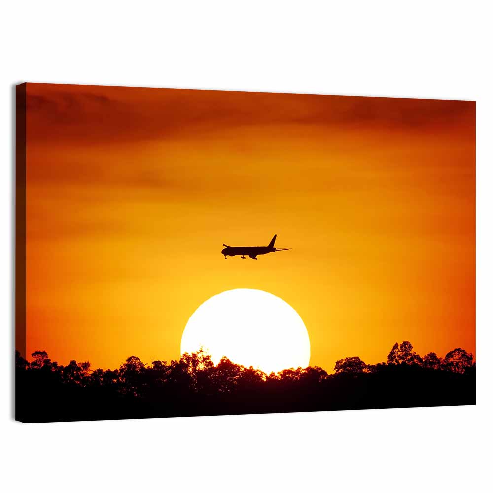 Airplane Silhouette at Sunset Wall Art