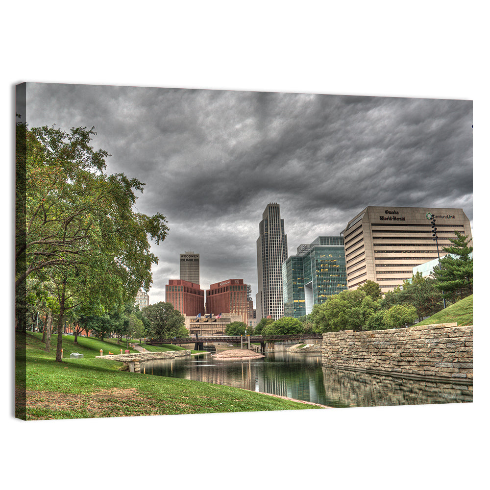 Omaha Skyline at Gene Leahy Mall Wall Art, canvas print, landscape