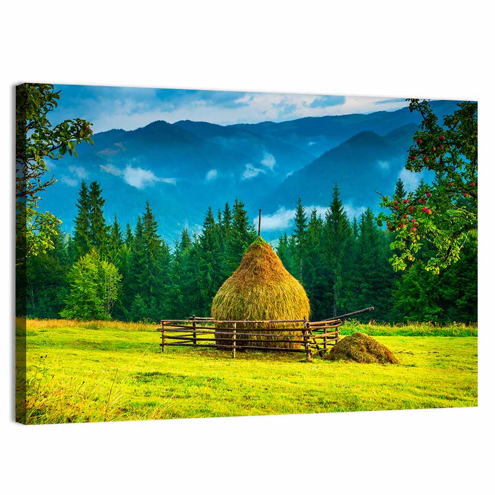 Haystack in Mountain Meadow Wall Art