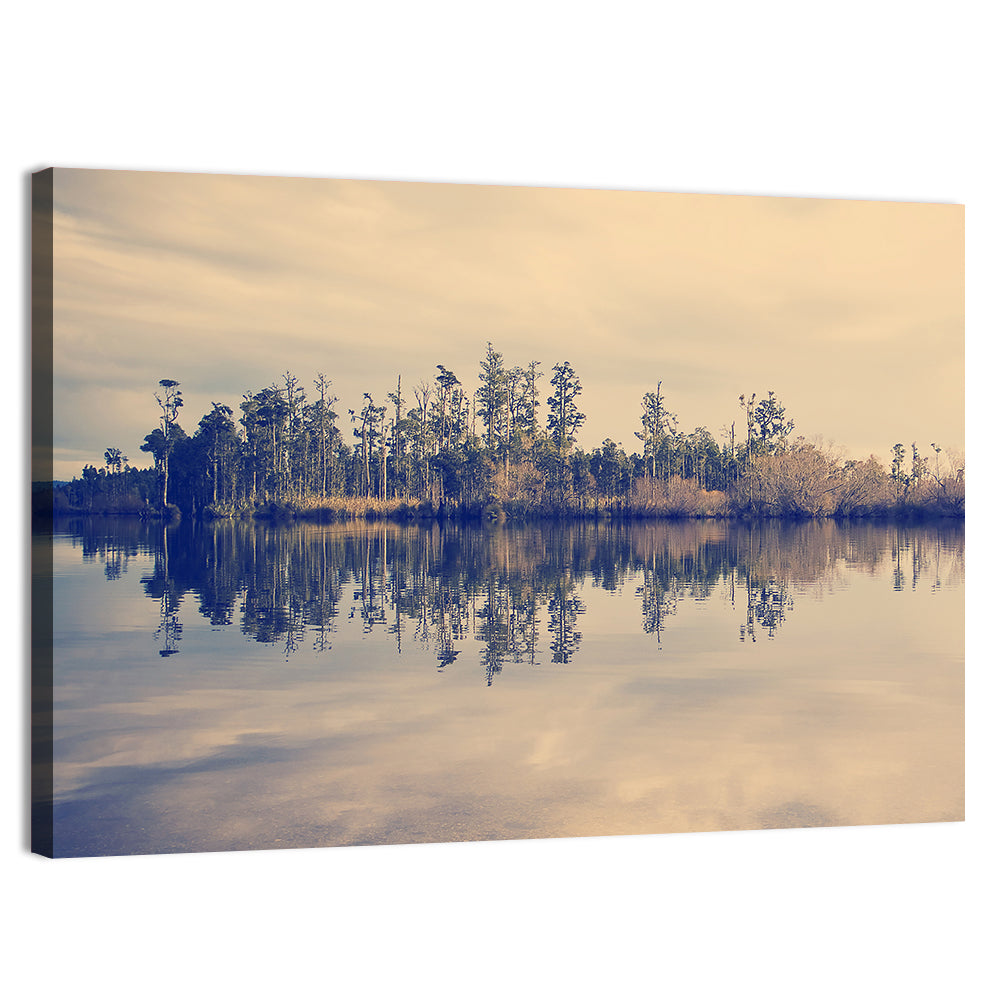 Sunset Over Forest Lake Wall Art