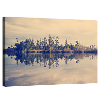 Sunset Over Forest Lake Wall Art