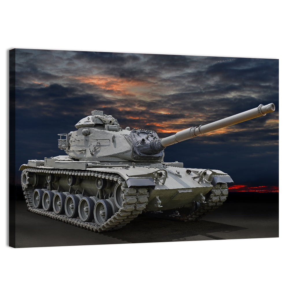 Tracked Tank at Sunset Wall Art, canvas print, landscape